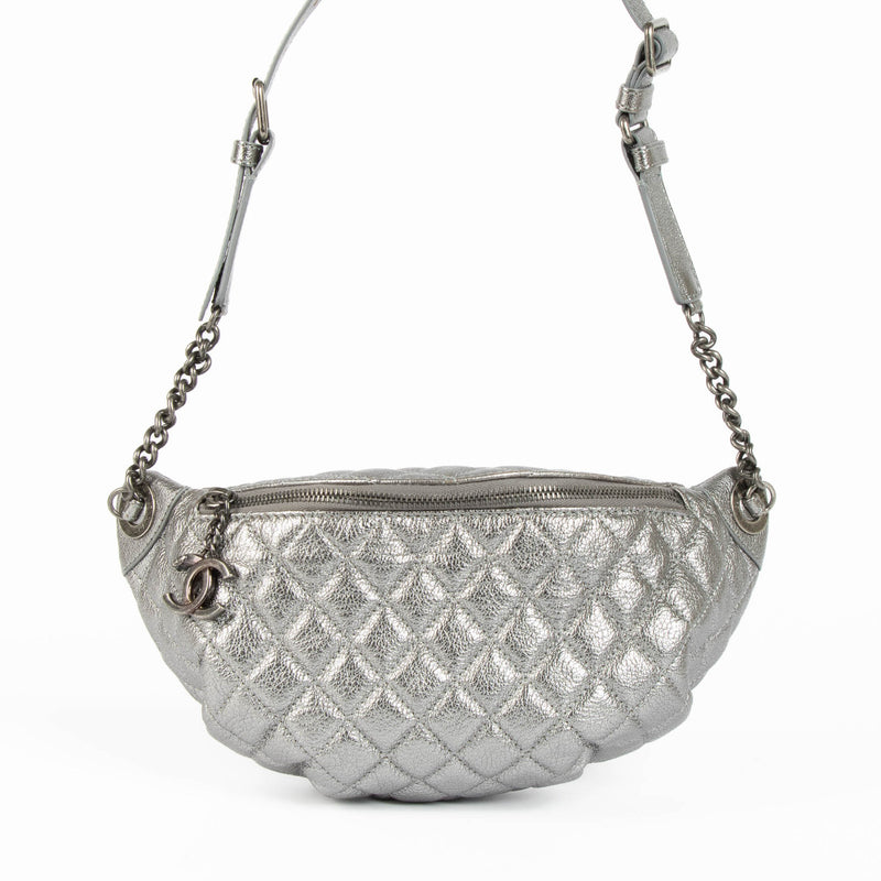 Chanel Metallic Silver Crossbody Bum Bag