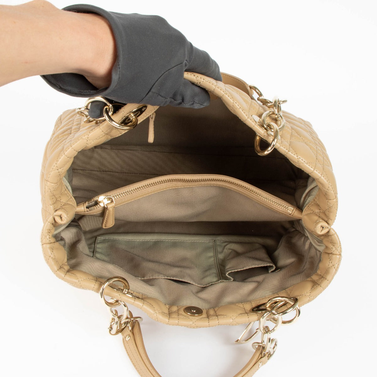 Christian Dior Beige Cannage Large Soft Lady Dior Tote