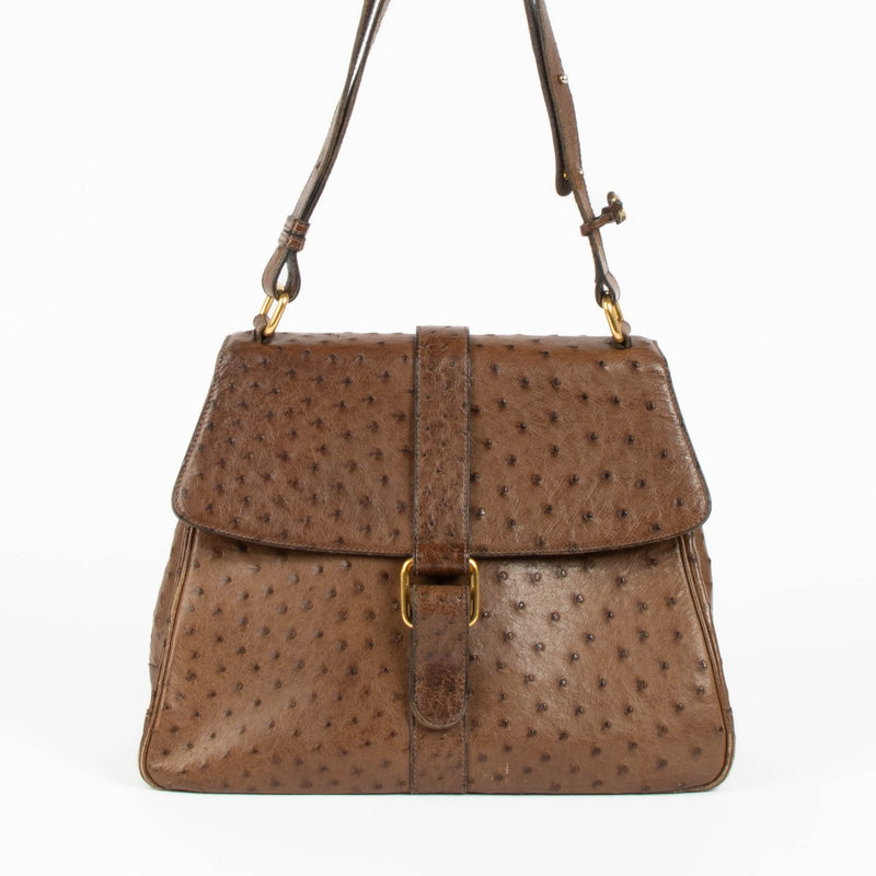 Delvaux vintage brown ostrich leather luxury handbag