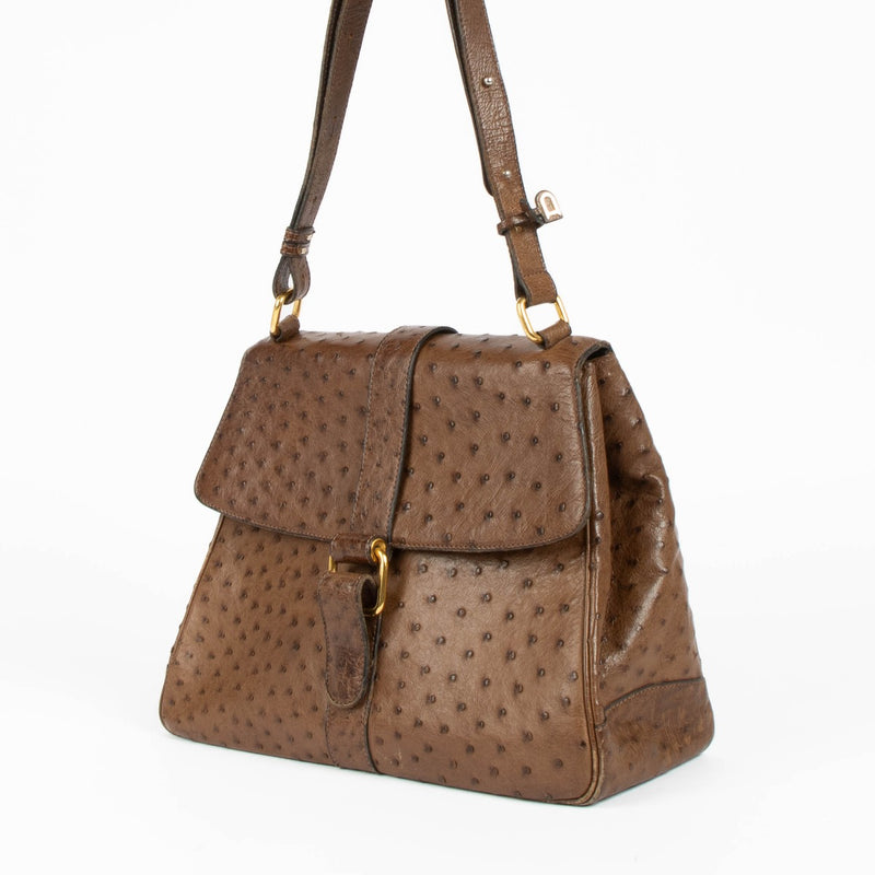 Delvaux vintage brown ostrich leather luxury handbag