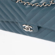 Chanel small classic flap teal caviar chevron shoulder bag