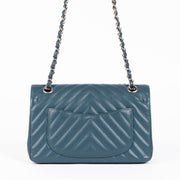 Chanel small classic flap teal caviar chevron shoulder bag