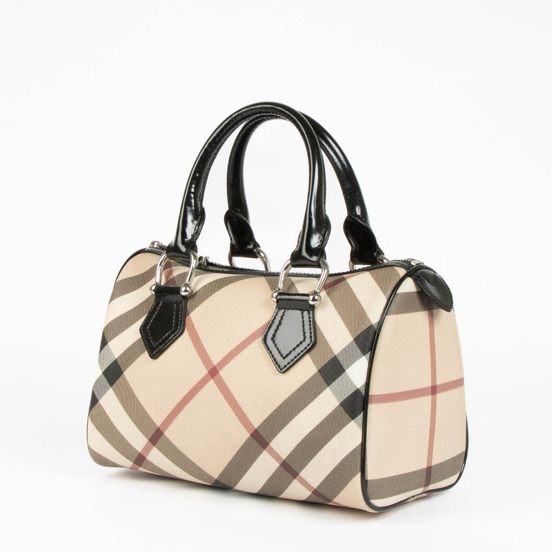 Shop the authentic Burberry Check Canvas Boston Top Handle Bag second hand on Labellov.com