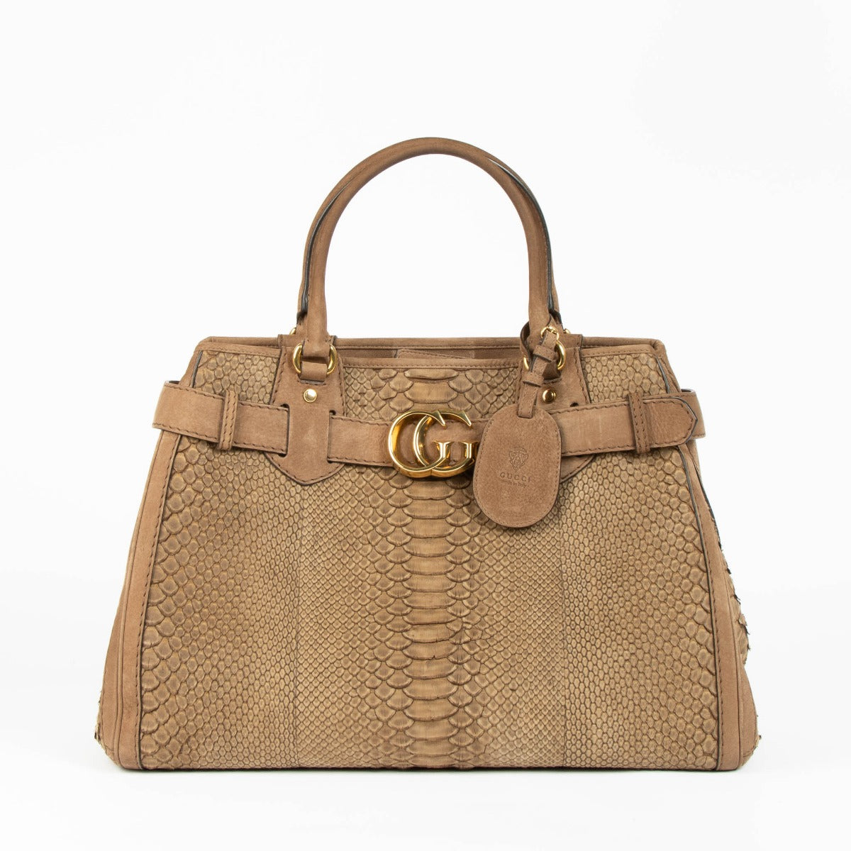 Shop the authentic Gucci Brown Python GG Top Handle Bag second hand on Labellov.com
