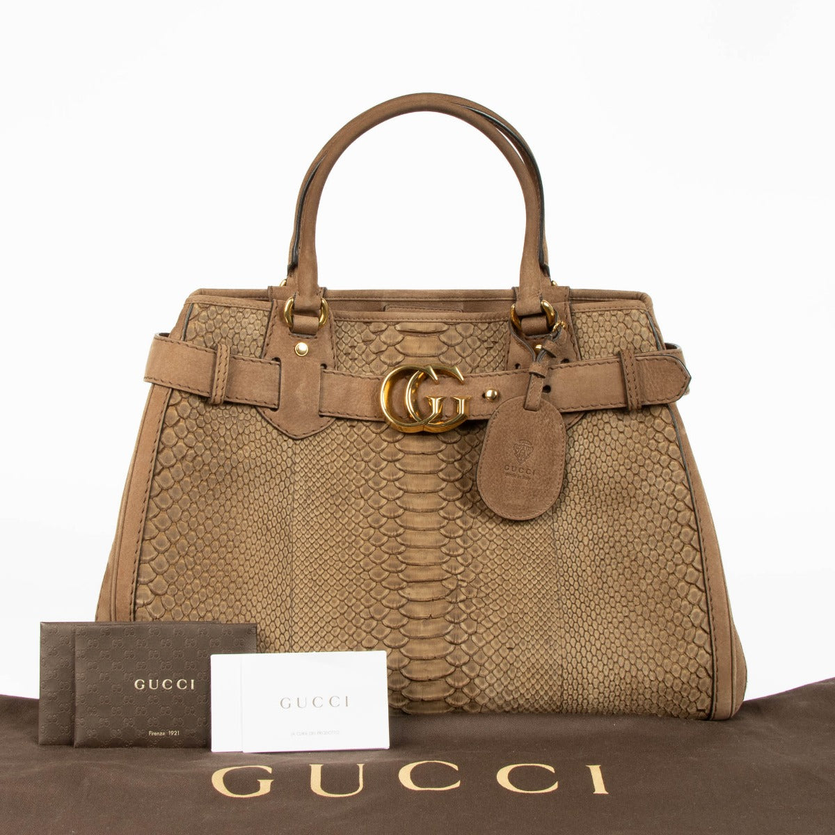 Shop the authentic Gucci Brown Python GG Top Handle Bag second hand on Labellov.com