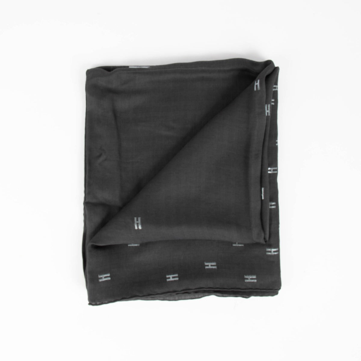 Hermès Anthracite/Silver Art Déco Cashmere Silk Blend Stole Scarf