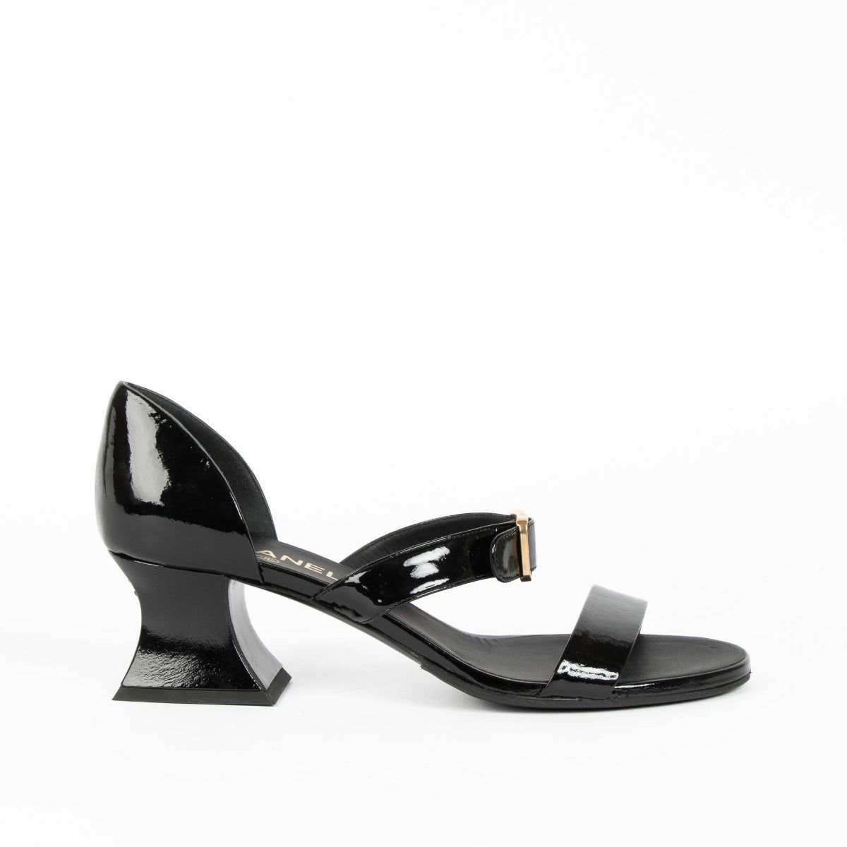Shop this 100% authentic Chanel 22S Black Patent Goatskin Sandals at Labellov.com