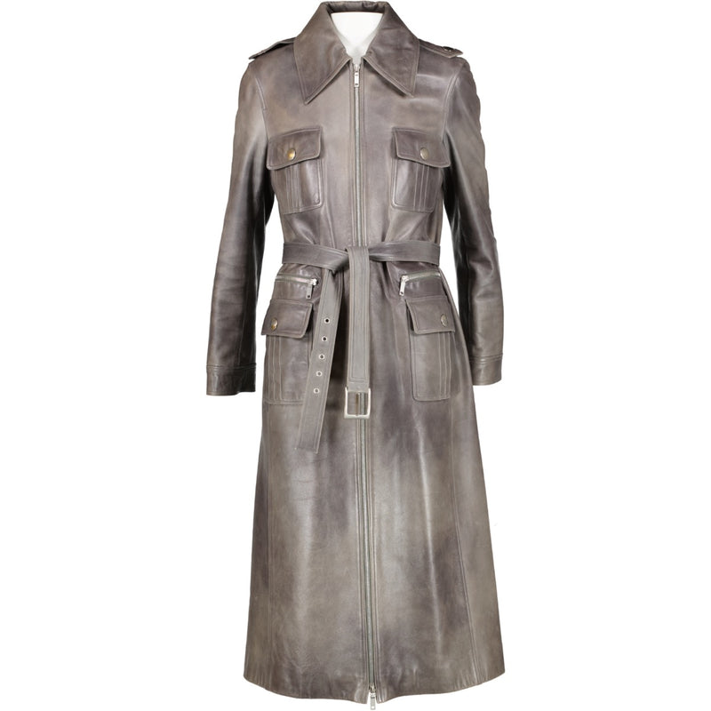 Celine Grey Leather Trench Coat - Size 36