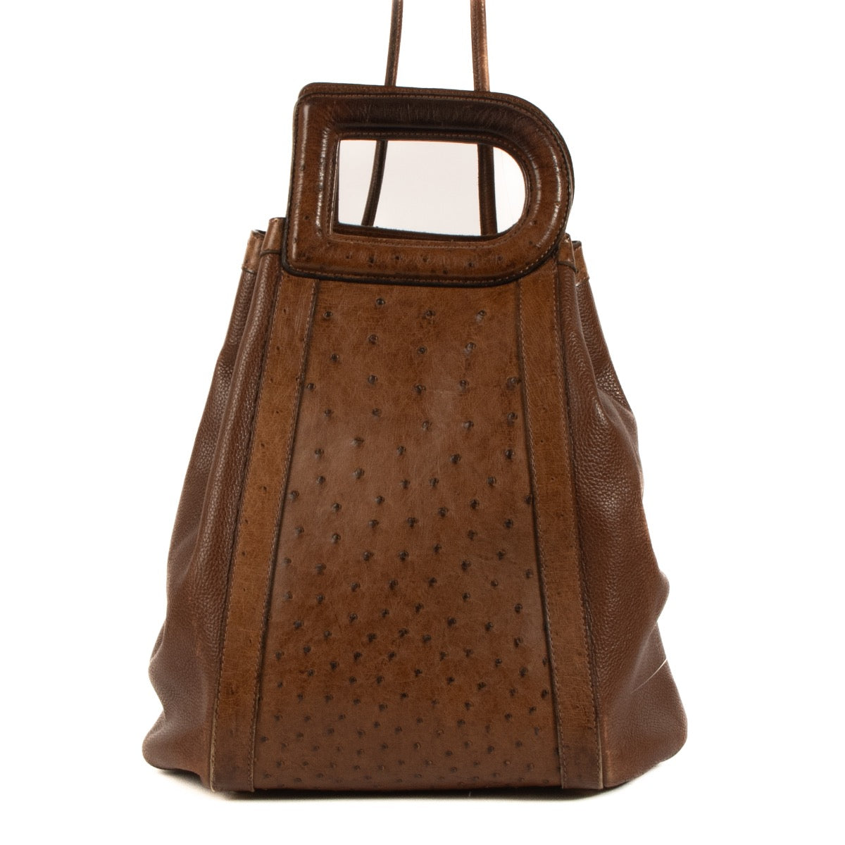 Shop safe online at Labellov in Antwerp, Brussels and Knokke this 100% authentic second hand Delvaux Brown Ostrich Punch Shoulder Bag