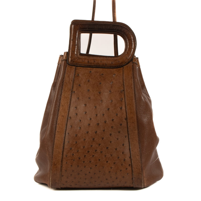 Shop safe online at Labellov in Antwerp, Brussels and Knokke this 100% authentic second hand Delvaux Brown Ostrich Punch Shoulder Bag