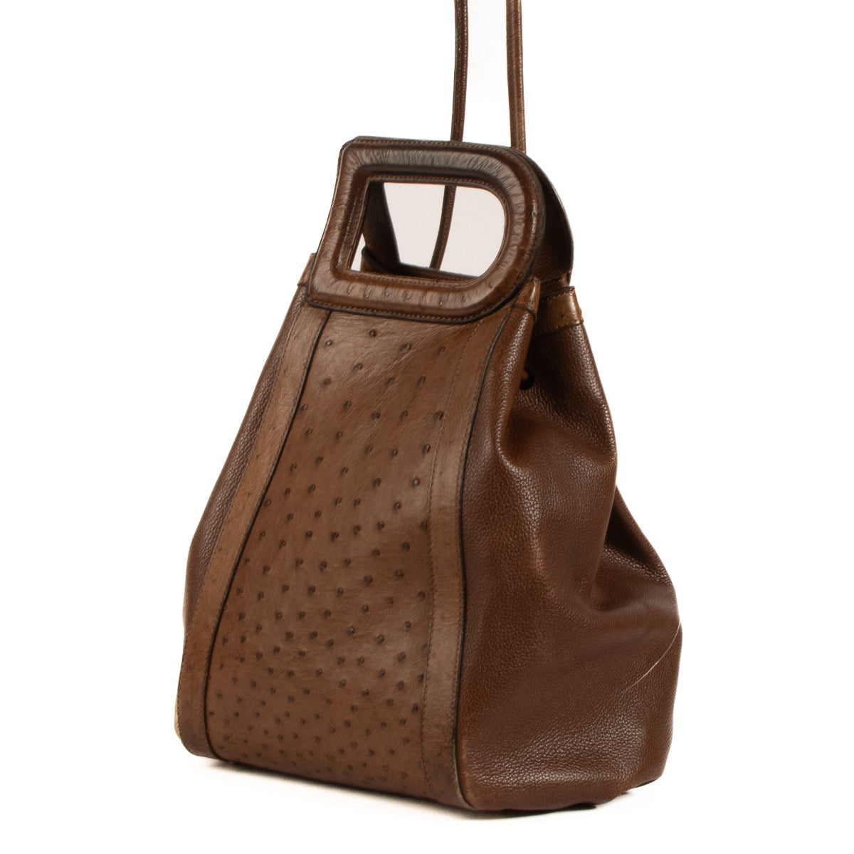 Shop safe online at Labellov in Antwerp, Brussels and Knokke this 100% authentic second hand Delvaux Brown Ostrich Punch Shoulder Bag