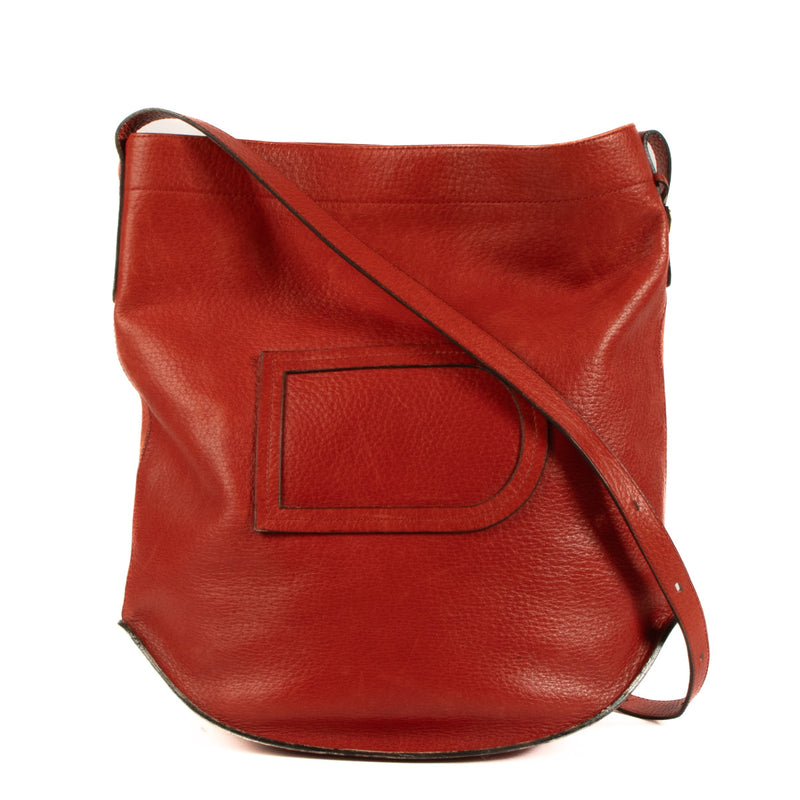 Delvaux Vintage Red Leather Le Pin Shoulder Bag