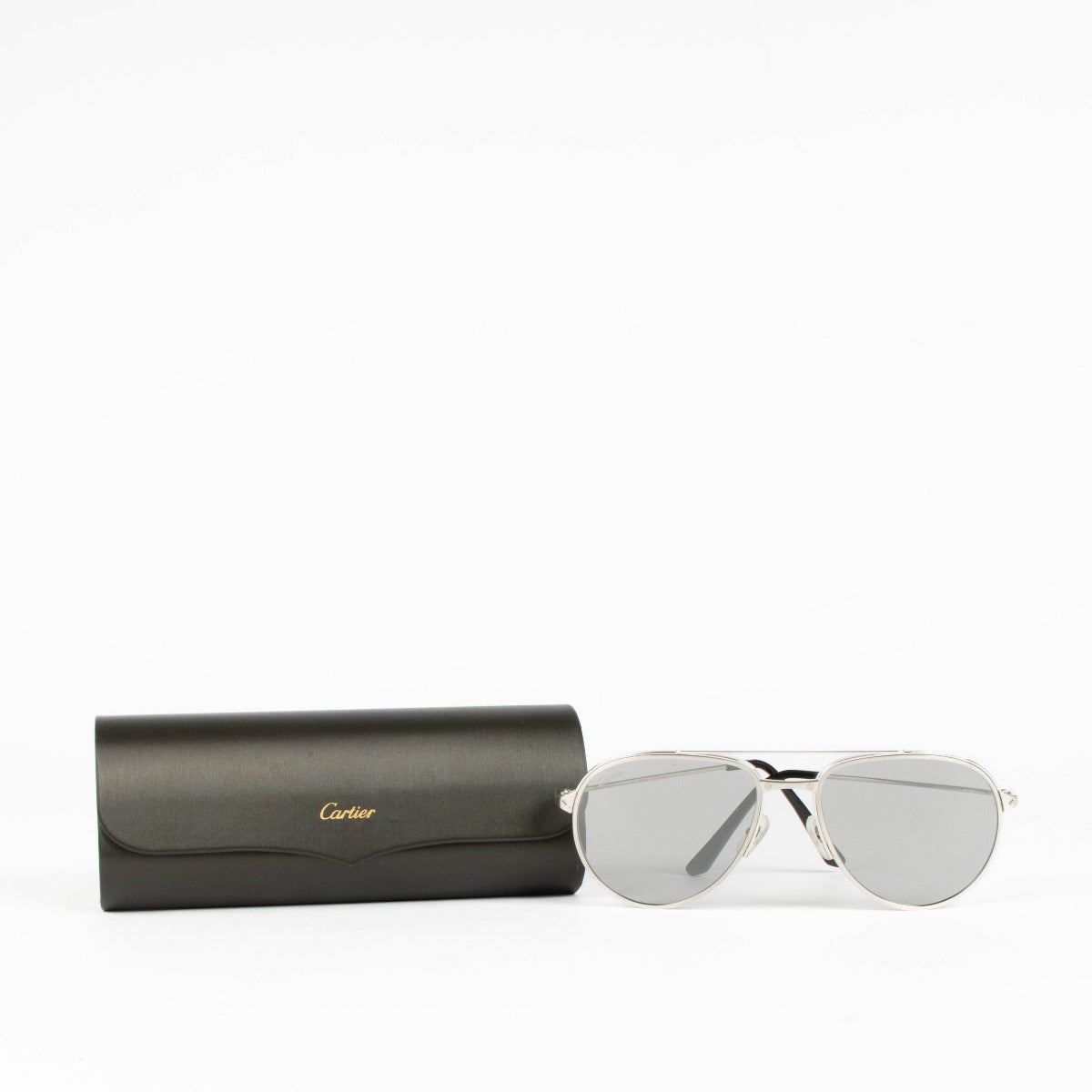 Shop this 100% authentic Cartier Silver Santos Dumont Aviator Sunglasses at Labellov.com
