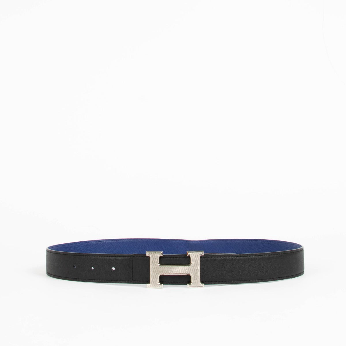 Shop this 100% authentic Hermès Black/Blue Leather H Guilloché Reversible Belt 32 mm in size 85 cm at Labellov.com