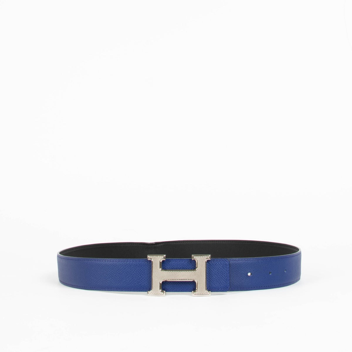 Shop this 100% authentic Hermès Black/Blue Leather H Guilloché Reversible Belt 32 mm in size 85 cm at Labellov.com