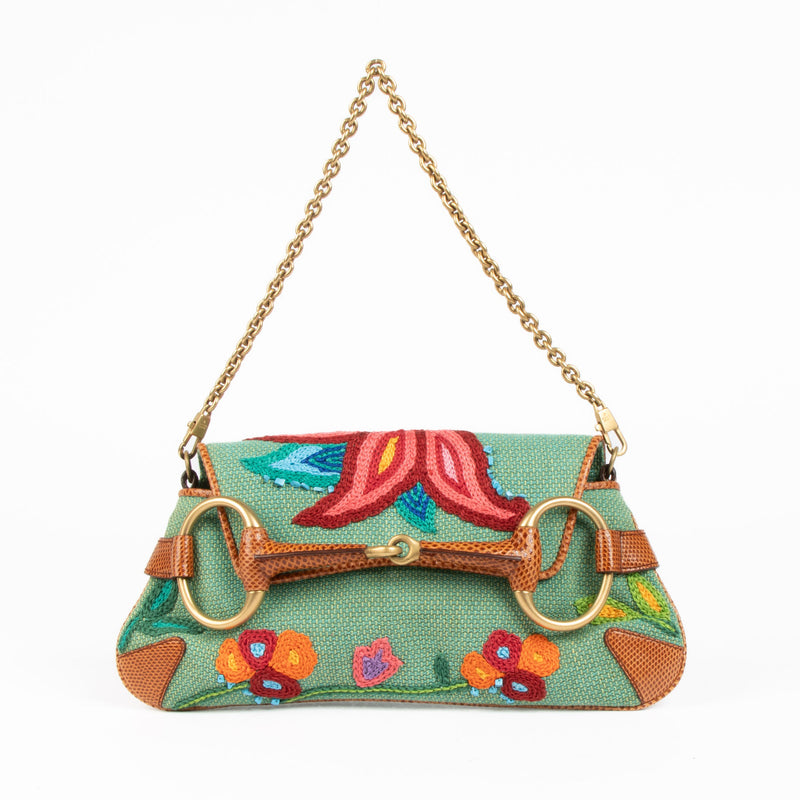 Pochette Gucci Vintage Tom Ford en Lézard Brodé Horsebit