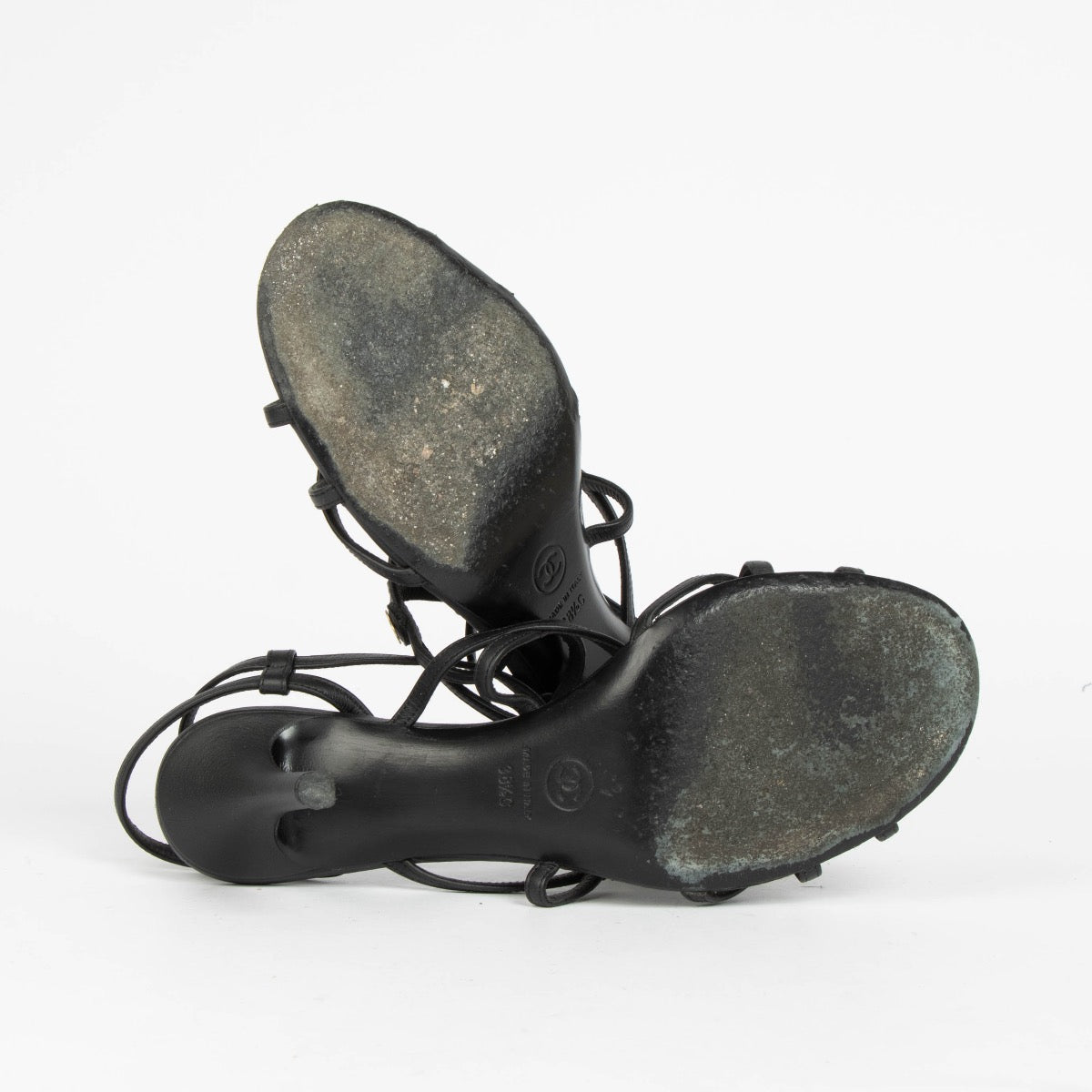 Authentic pre-loved Chanel Black Camellia Sandals - Size 38.5 on Labellov.com