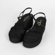 Authentic pre-loved Chanel Black Cloth Platform Sandals - Size 38 on Labellov.com