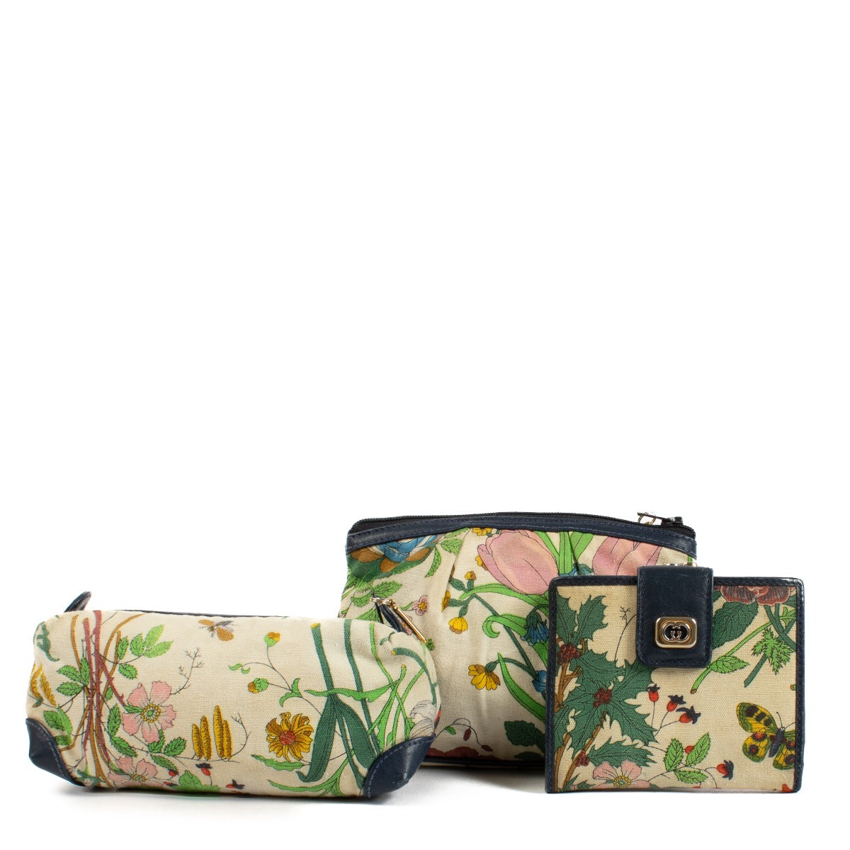 Gucci 1980s Flora Canvas Wallet/Pouch Set