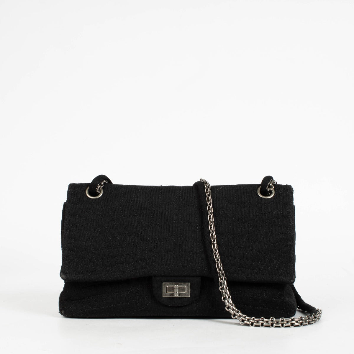 Authentic pre-loved Chanel Black Jersey Coco's Croc Medium 2.55 Reissue Flap Bag on Labellov.com