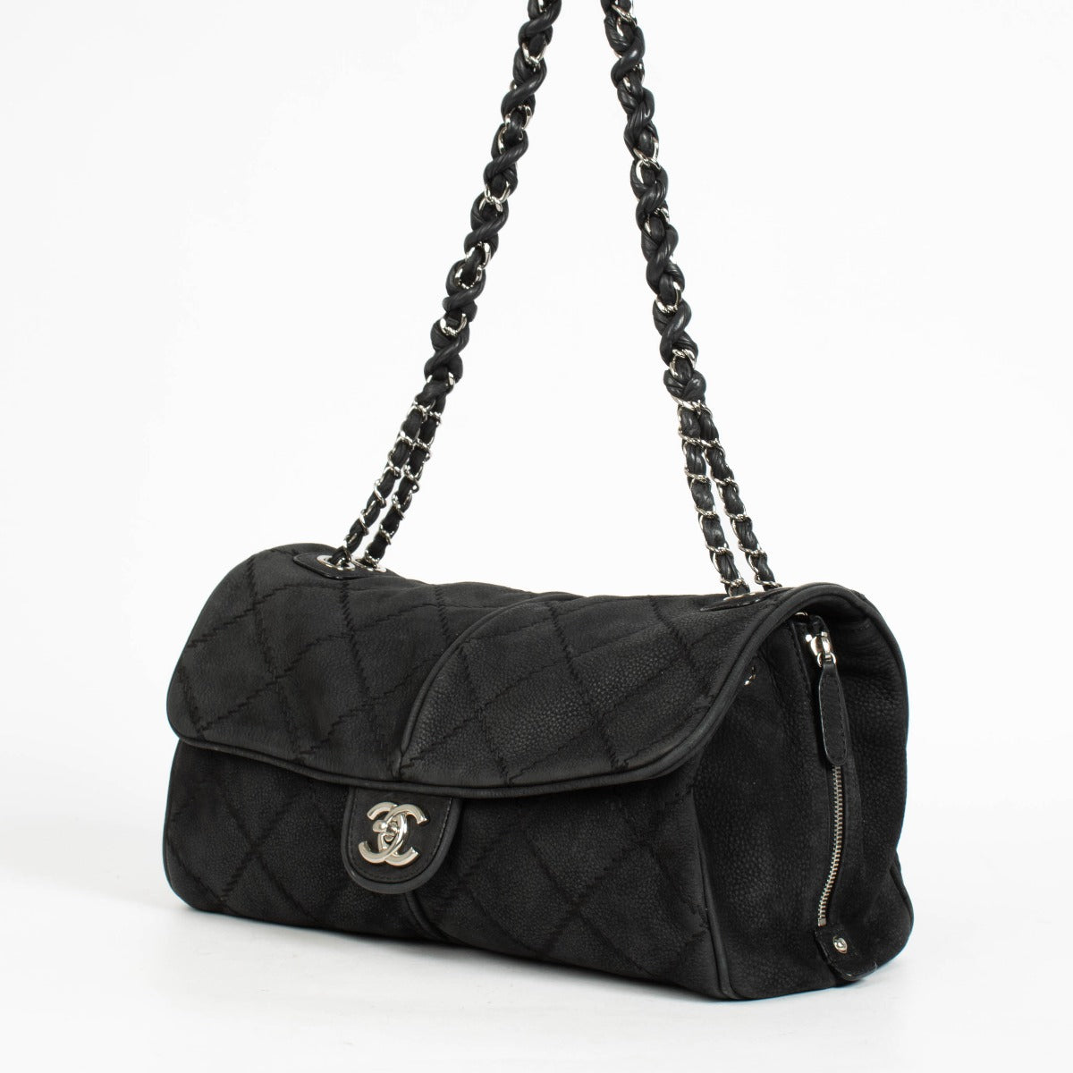 Authentic pre-loved Chanel Black Nubuck Large Shoulder Bag on Labellov.com