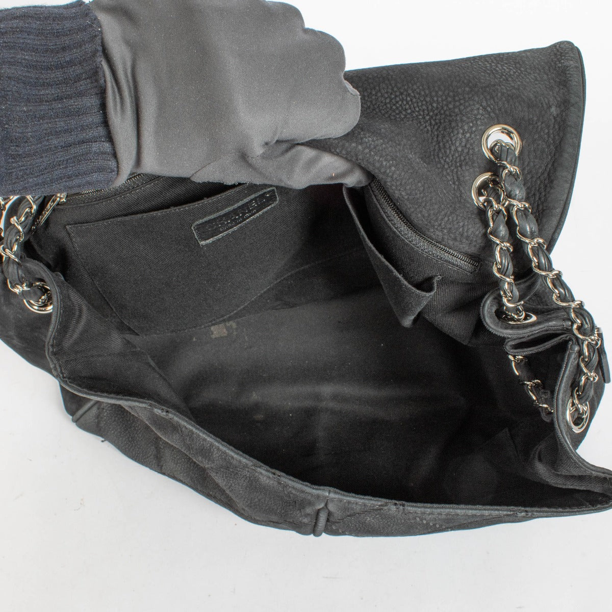 Authentic pre-loved Chanel Black Nubuck Large Shoulder Bag on Labellov.com