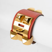 Authentic pre-loved Hermès Orange Red Epsom Collier De Chien Bracelet- size M on Labellov.com