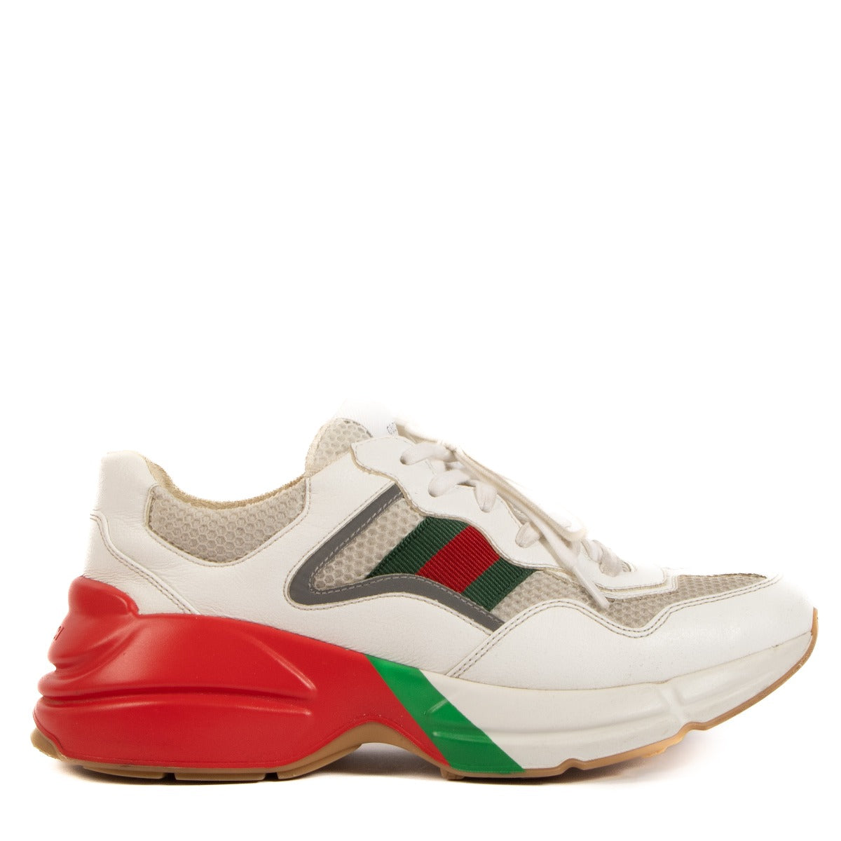 Gucci White/Red Leather Web Rhyton Sneakers