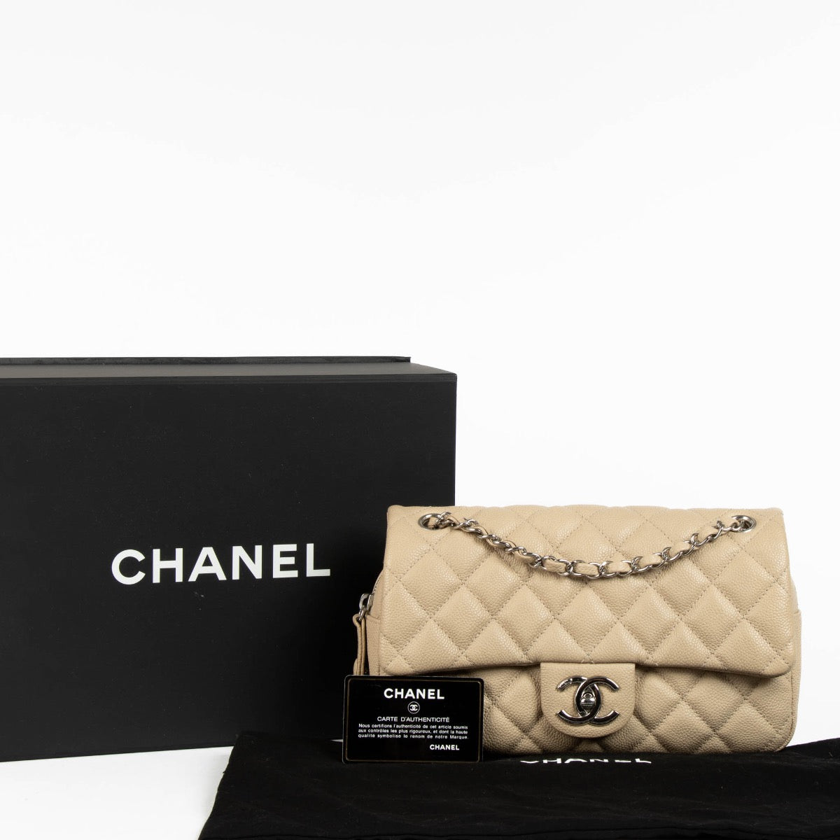 Authentic pre-loved Chanel Beige Leather Medium Easy Flap Bag on Labellov.com