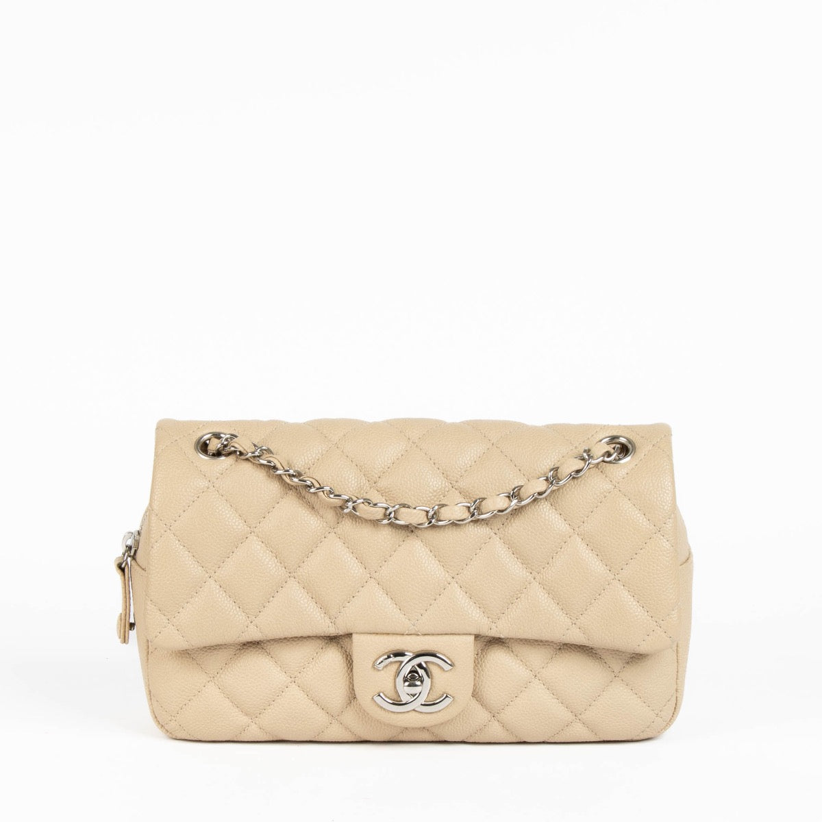 Authentic pre-loved Chanel Beige Leather Medium Easy Flap Bag on Labellov.com