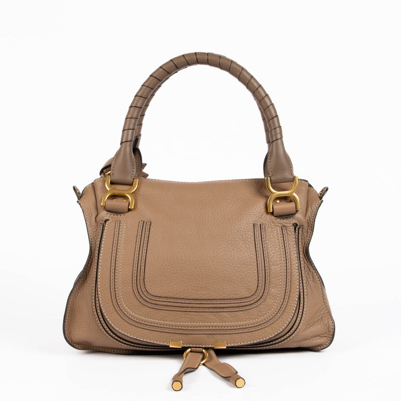 Authentic pre-loved Chloé Beige Medium Marcie Double Carry Shoulder Bag on Labellov.com