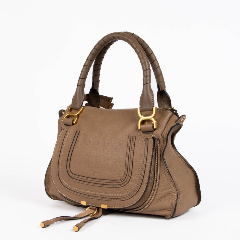 Authentic pre-loved Chloé Beige Medium Marcie Double Carry Shoulder Bag on Labellov.com