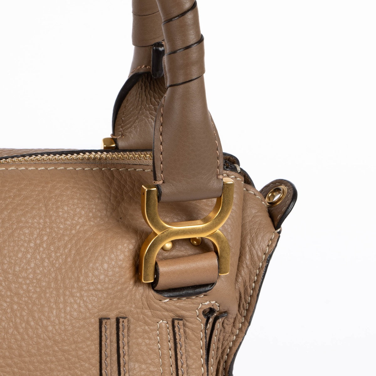 Authentic pre-loved Chloé Beige Medium Marcie Double Carry Shoulder Bag on Labellov.com