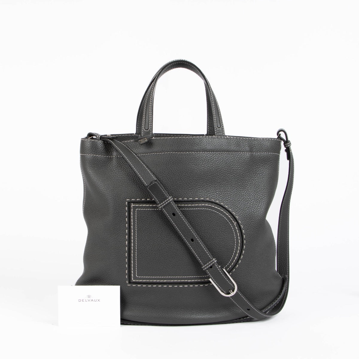 Authentic pre-loved Delvaux Grey Soft Pin Cabas Surpiqué Crossbody Bag on Labellov.com