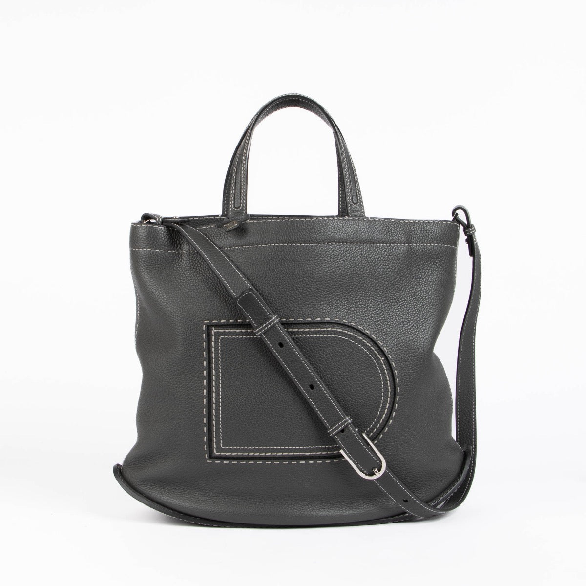 Authentic pre-loved Delvaux Grey Soft Pin Cabas Surpiqué Crossbody Bag on Labellov.com