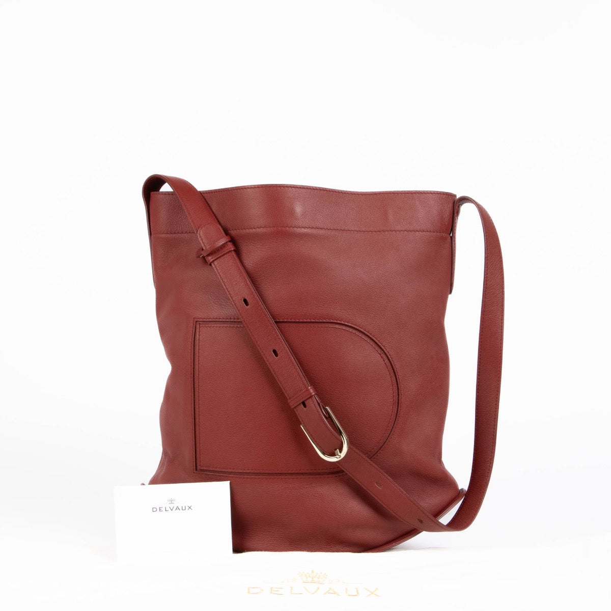 Authentic pre-loved Delvaux Burgundy Leather Pin Crossbody Bag on Labellov.com