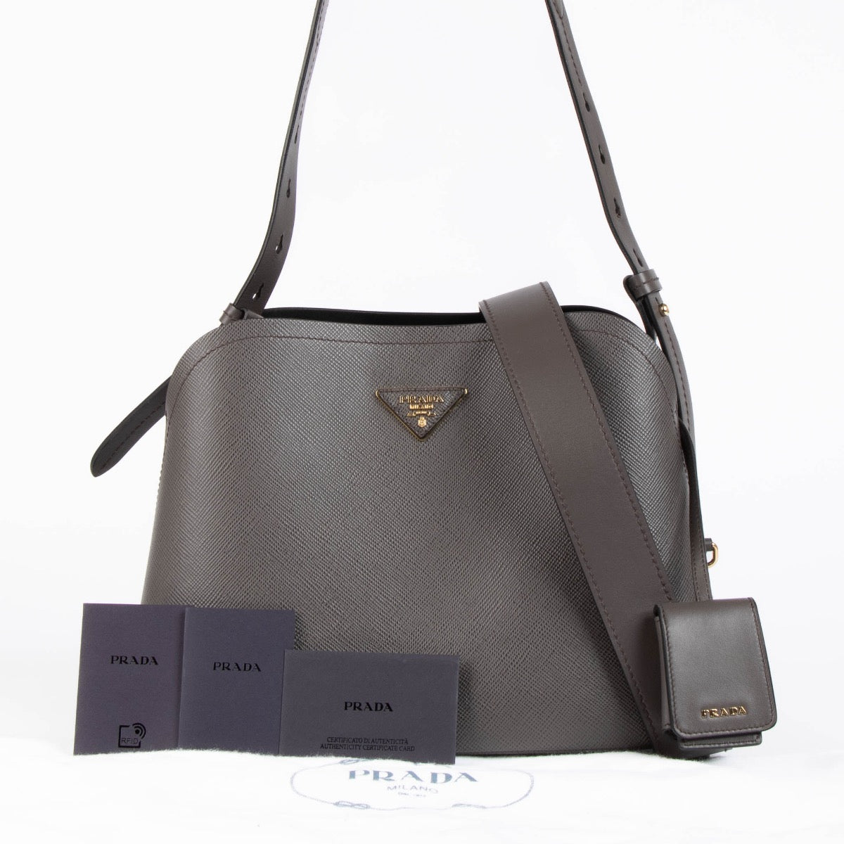Authentic pre-loved Prada Grey Saffiano Medium Matinee Shoulder Bag on Labellov.com