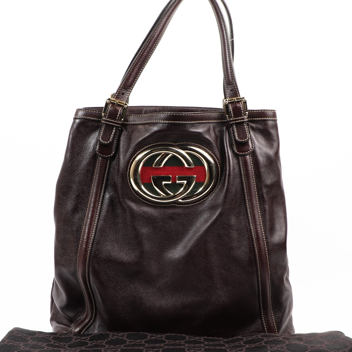 Gucci GG Black Leather Large Brit Tote Bag
