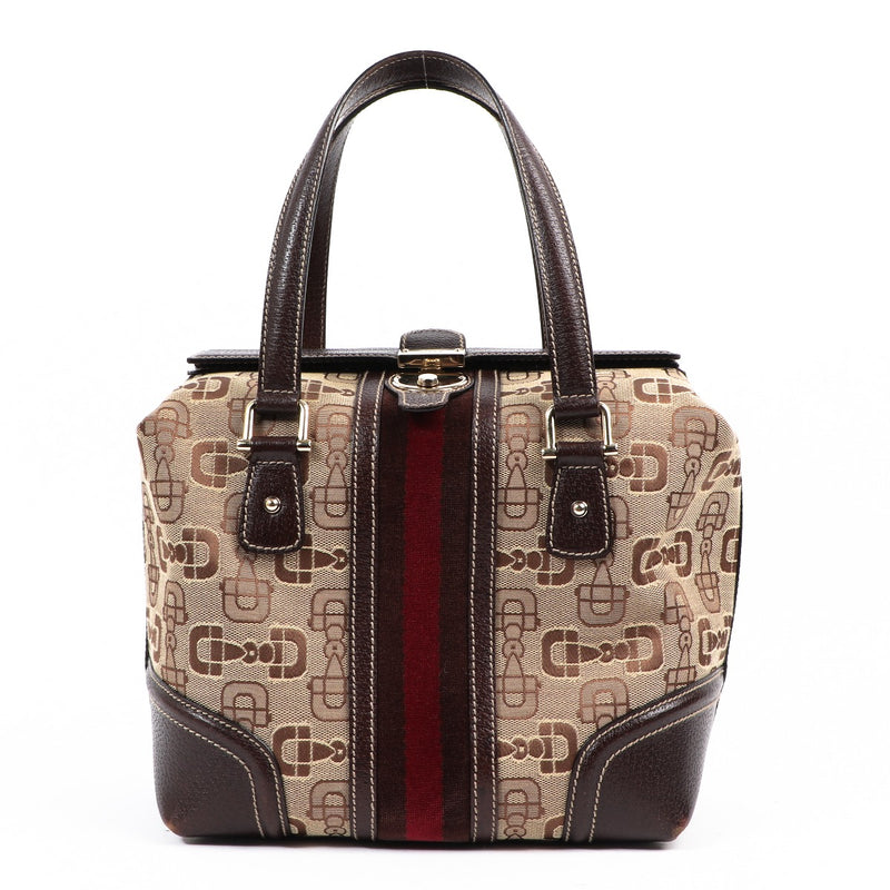 Gucci Vintage Horsebit Canvas Web Treasure Boston Bag