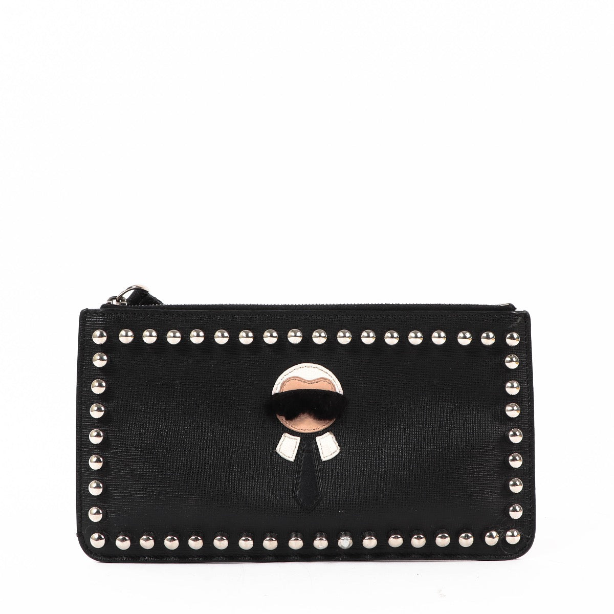 Shop safe online at Labellov in Antwerp this 100% authentic second hand Fendi Black Karl Lagerfeld Studded Clutch