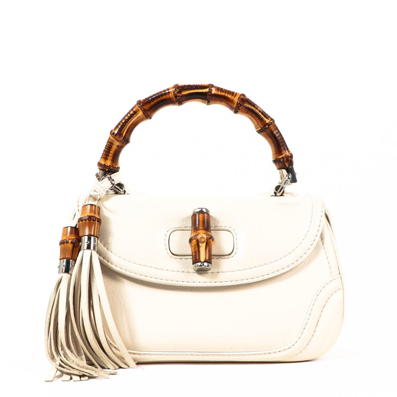 Gucci White Bamboo 1947 Top Handle Bag