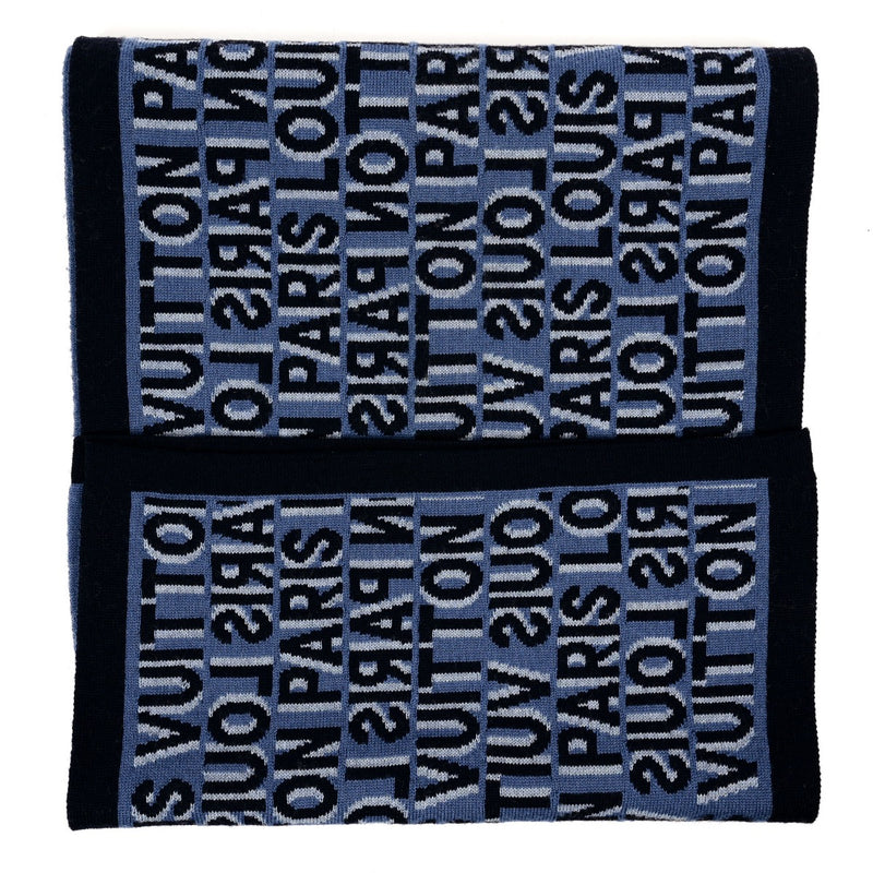 Louis Vuitton Blue Wool Logo Scarf