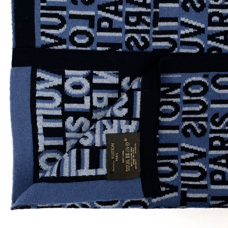 Louis Vuitton Blue Wool Logo Scarf