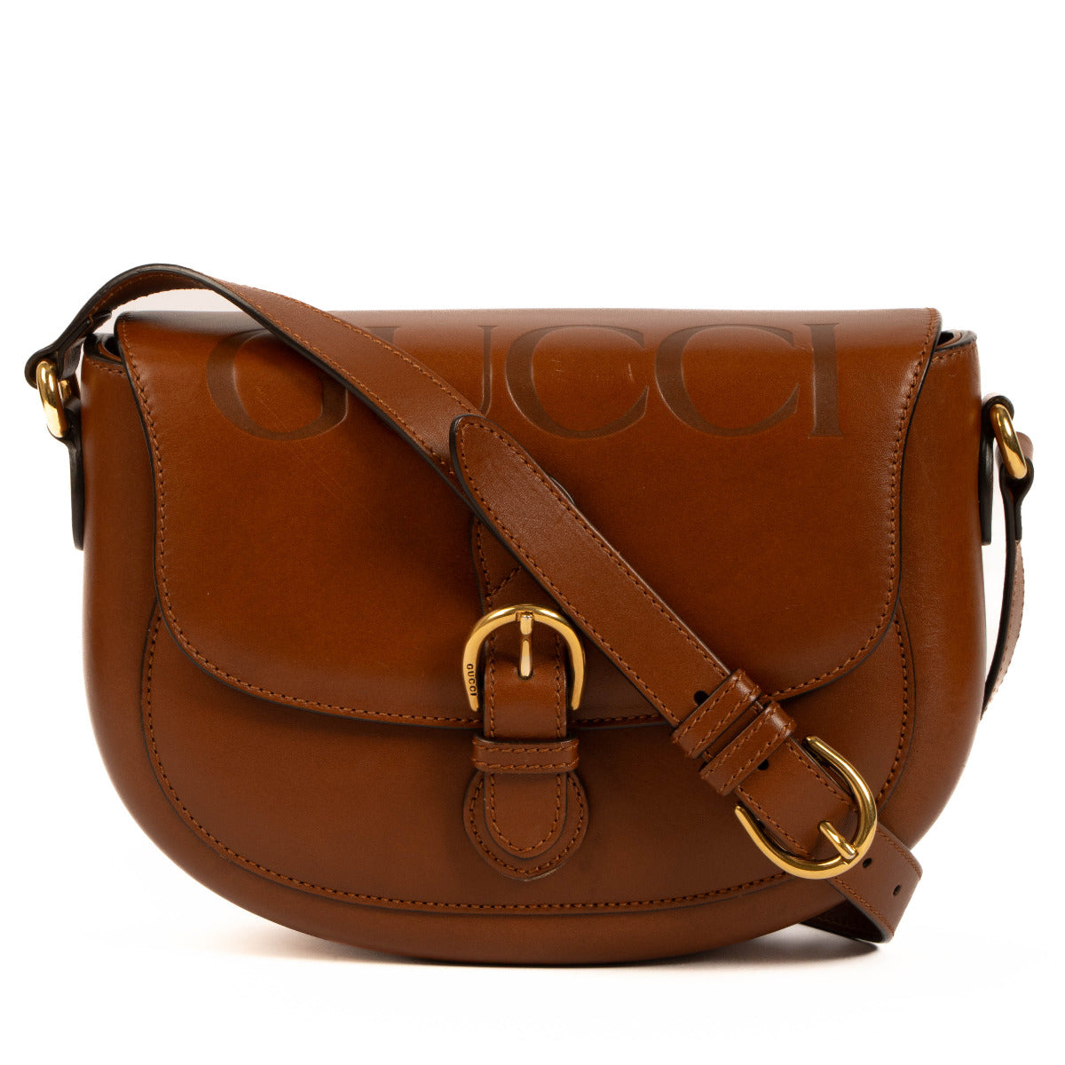 Sac bandoulière camel Gucci orné du logo en relief