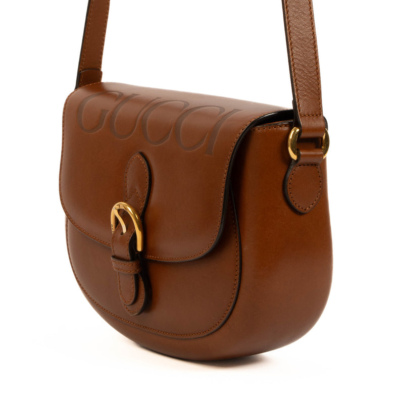 Gucci Logo-Embossed Camel Crossbody Bag