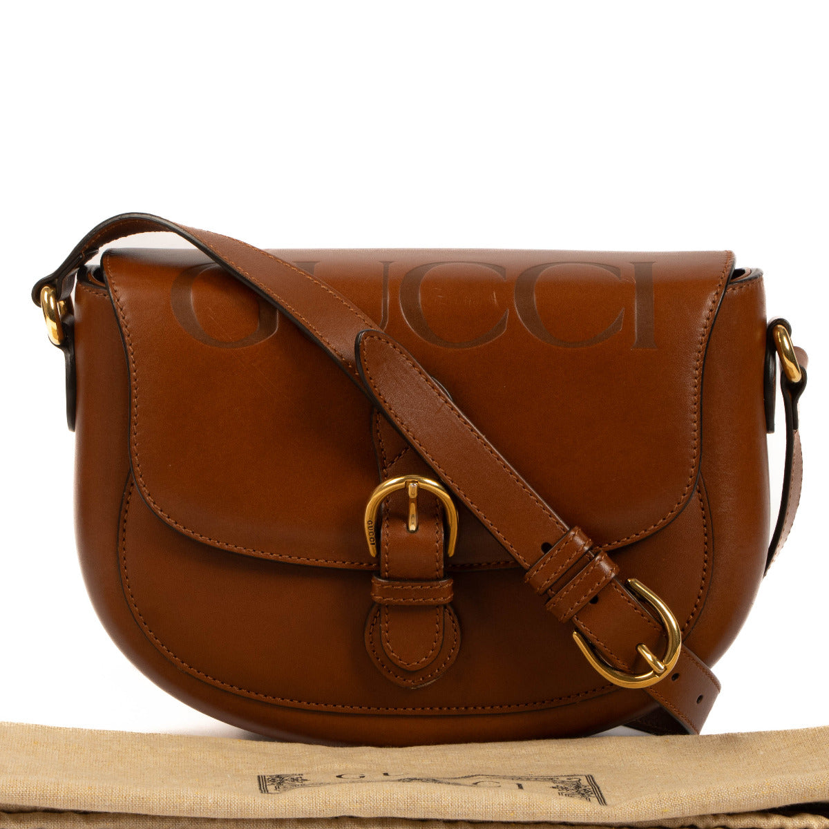 Sac bandoulière camel Gucci orné du logo en relief