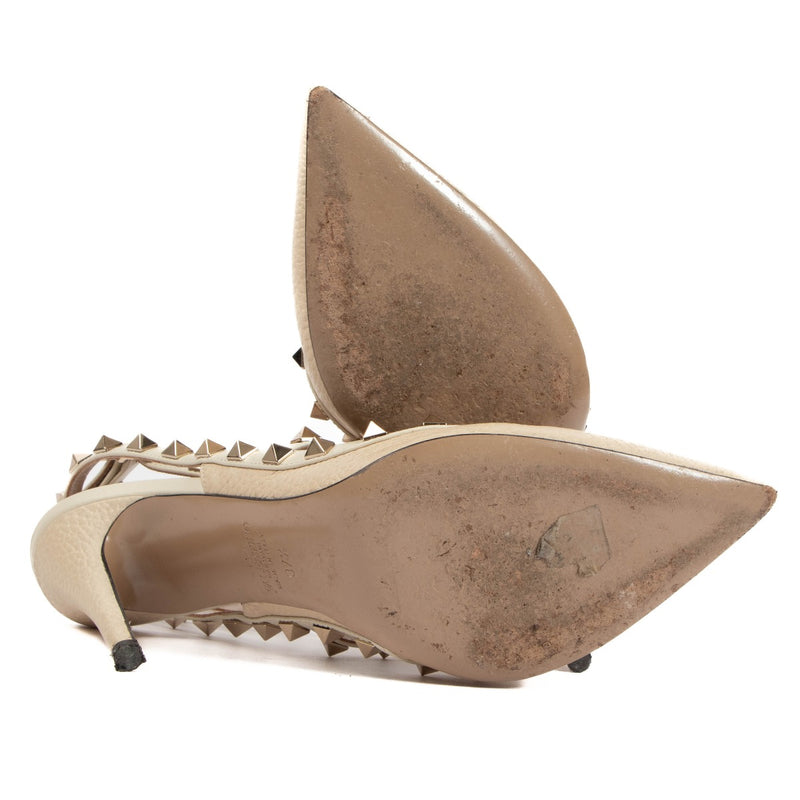 Valentino Garavani Beige Rockstud Caged 100 Heels - Size 37 1/2