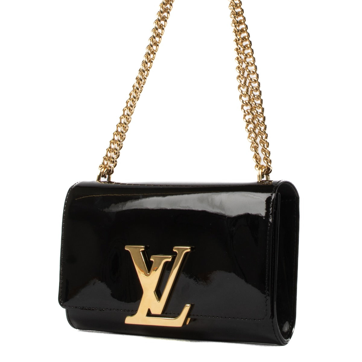 Shop safe online at Labellov in Antwerp, Brussels and Knokke this 100% authentic second hand Louis Vuitton Black Vernis Louise Chain Bag in very good condition.