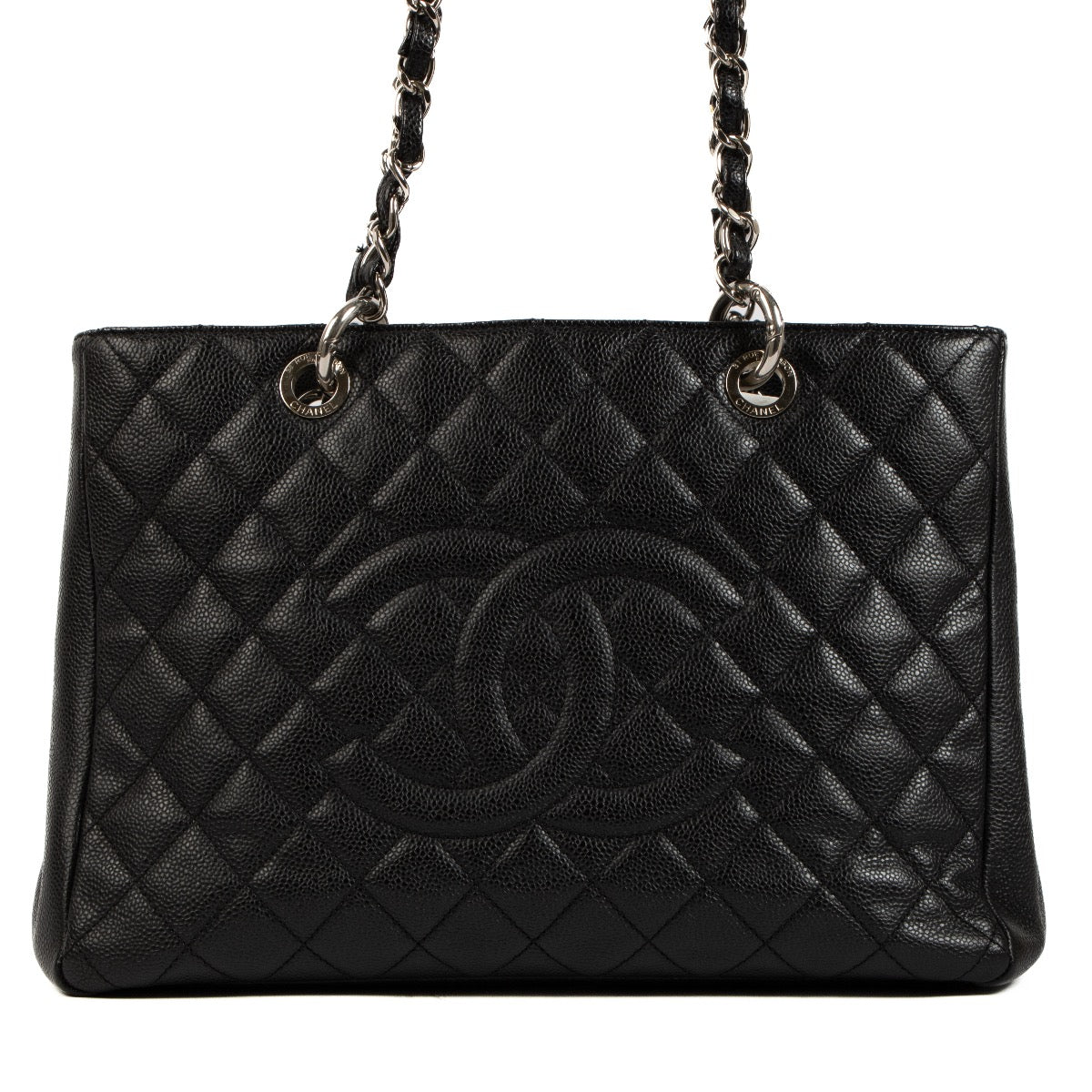 shop safe online at Labellov in Antwerp, Brussels and Knokke this 100% authentic second hand Chanel Black Caviar Leather Grand Shopping Tote
