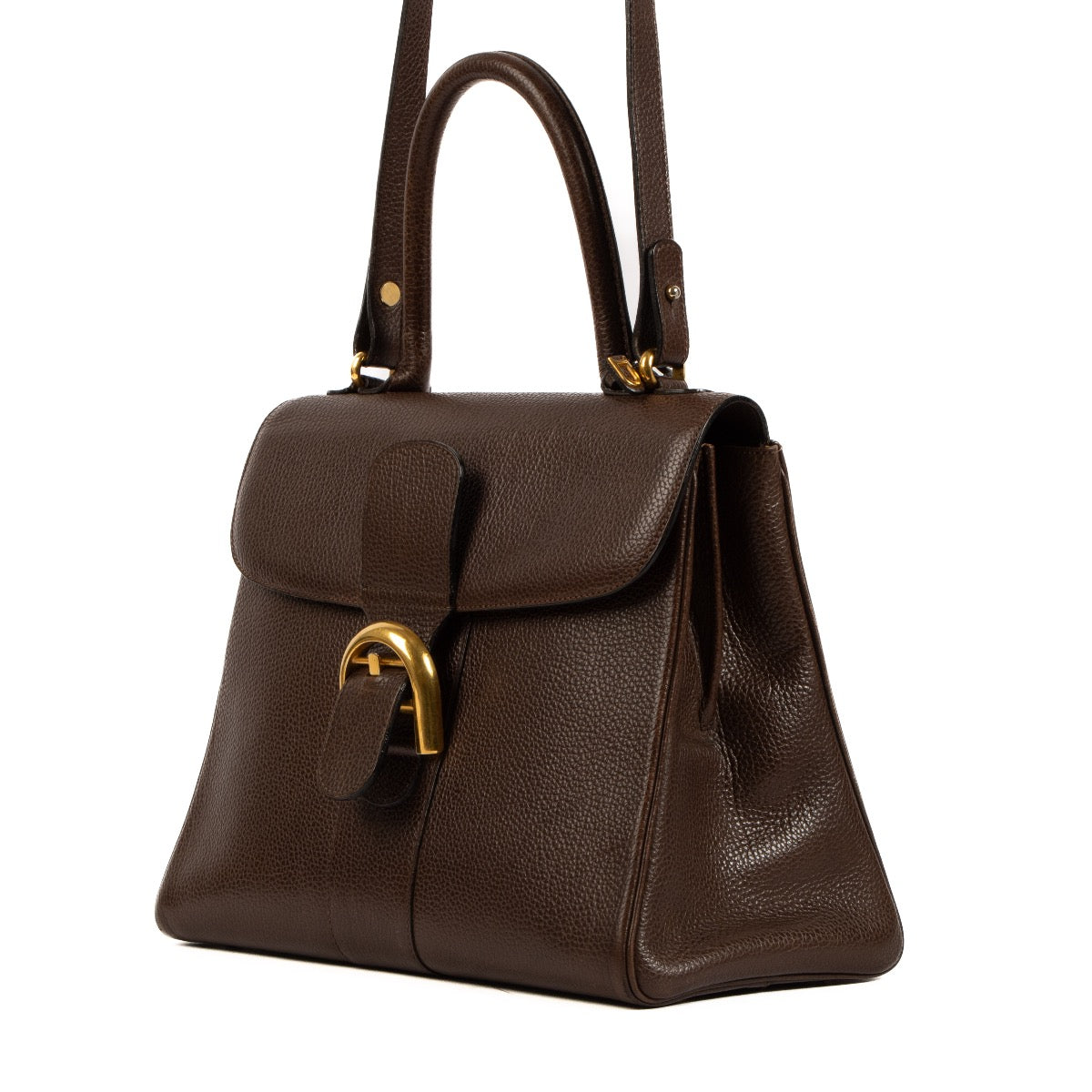 Shop safe online at Labellov in Antwerp, Brussels and Knokke this 100% authentic second hand Delvaux Brown Brillant MM + Strap